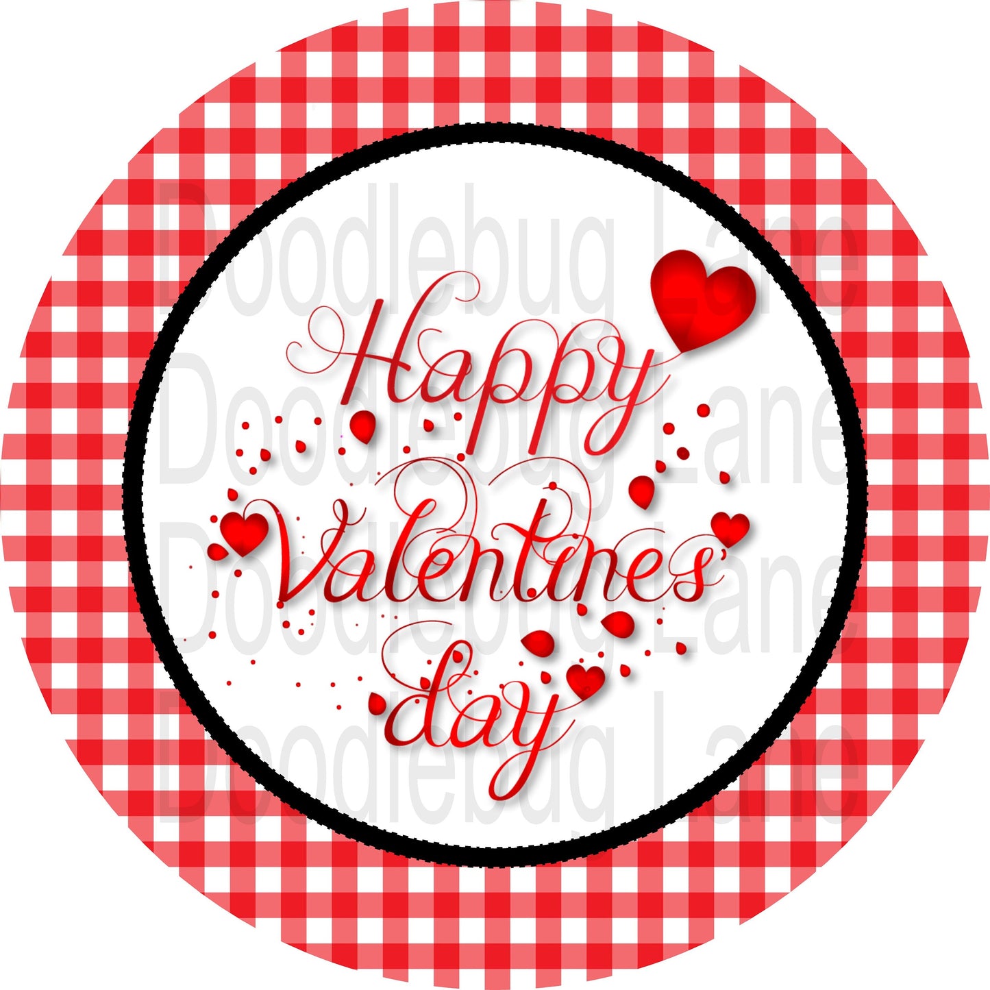 Valentines Day Sign-Happy Valentines Day-Metal Wreath Sign-Red And White Gingham-Round Sign