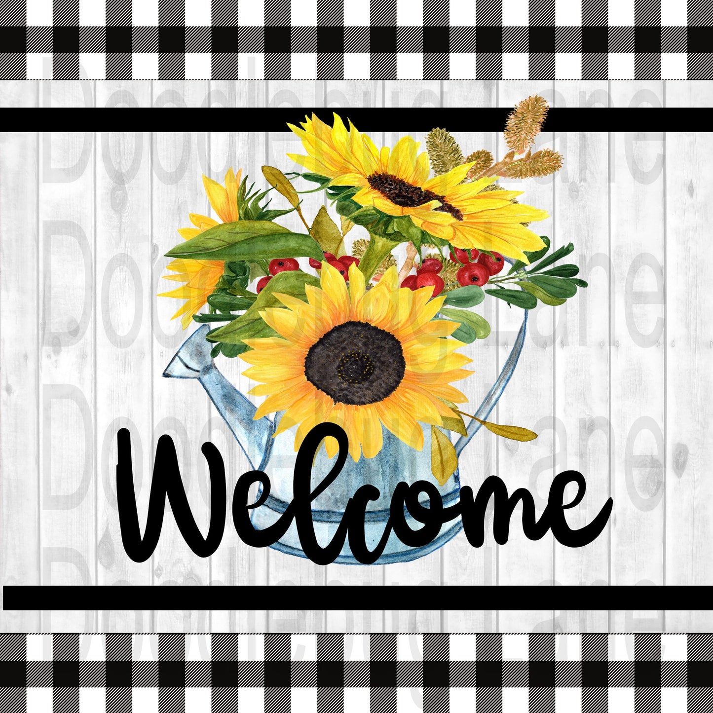 Welcome Wreath Sign-Sunflower Sign-Welcome Sunflower-Farmhouse Decor-Buffalo Plaid-Metal Wreath Sign-Square Sign