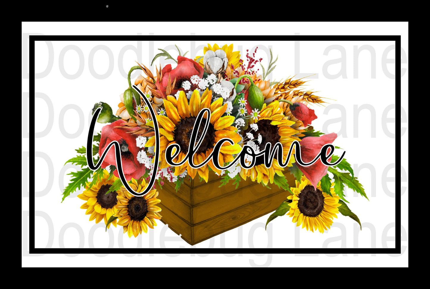 Sunflower Wreath Sign-Welcome Sign-Welcome Wreath Sign-Metal Wreath Sign-Red Poppy Flower-Rectangle Sign