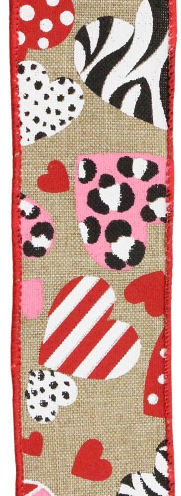 1.5" X 10 Yards - Zebra Leopard Print With Hearts - Valentine Ribbon - Hearts Ribbon - RGE101901