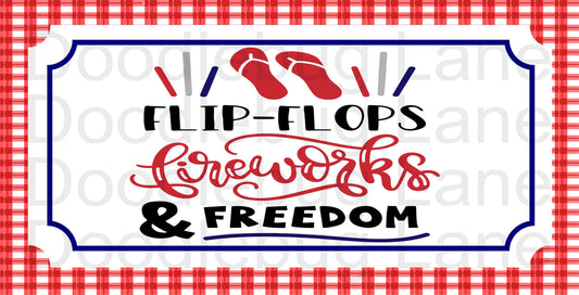 Metal Wreath Sign - Flip Flops, Fireworks & Freedom-Summer Sign-4th Of July Sign-Rectangle Sign-Red White And Blue