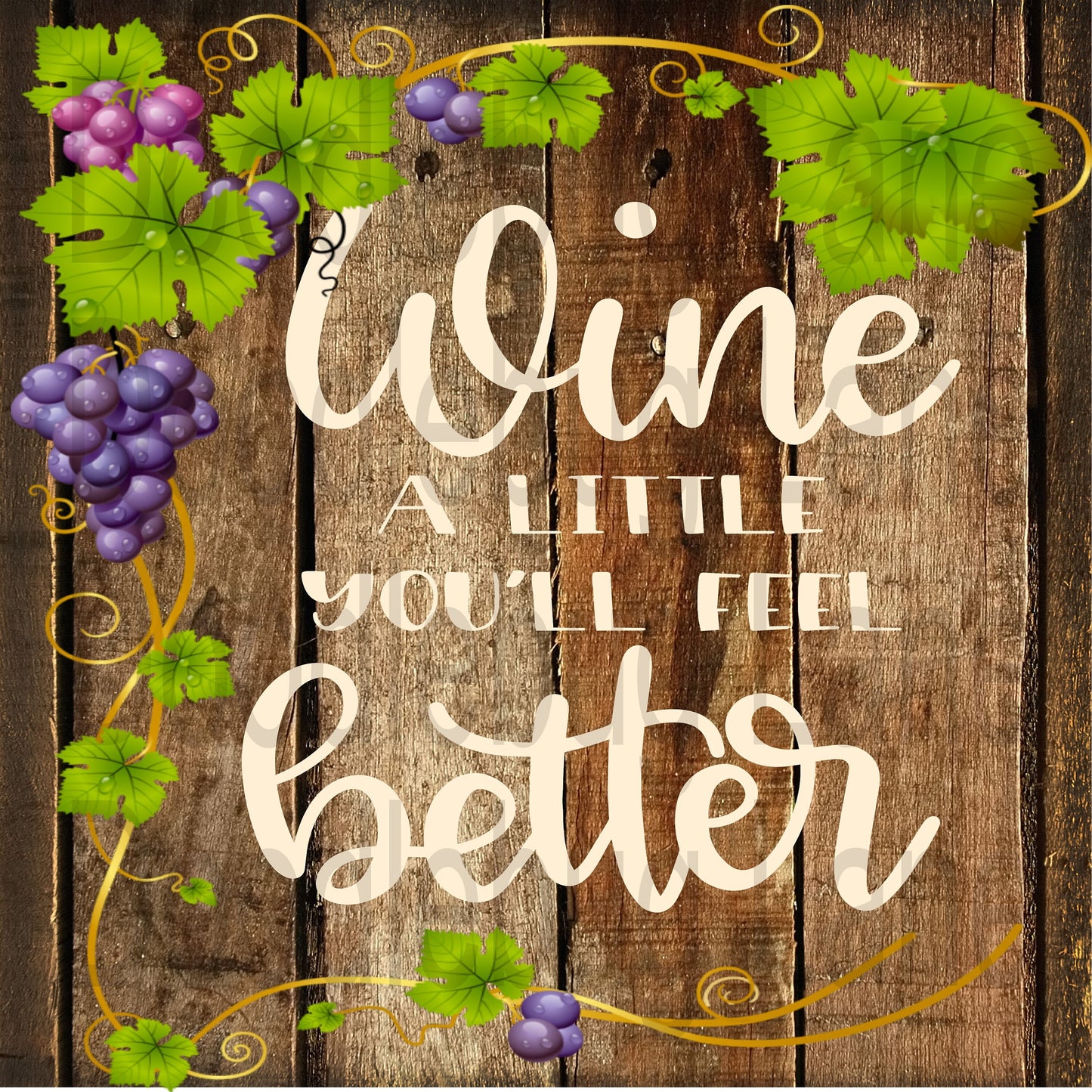 Metal Wreath Sign - Wine A Little You'll Feel Better - Wine Sign- Faux Wood - Square Sign