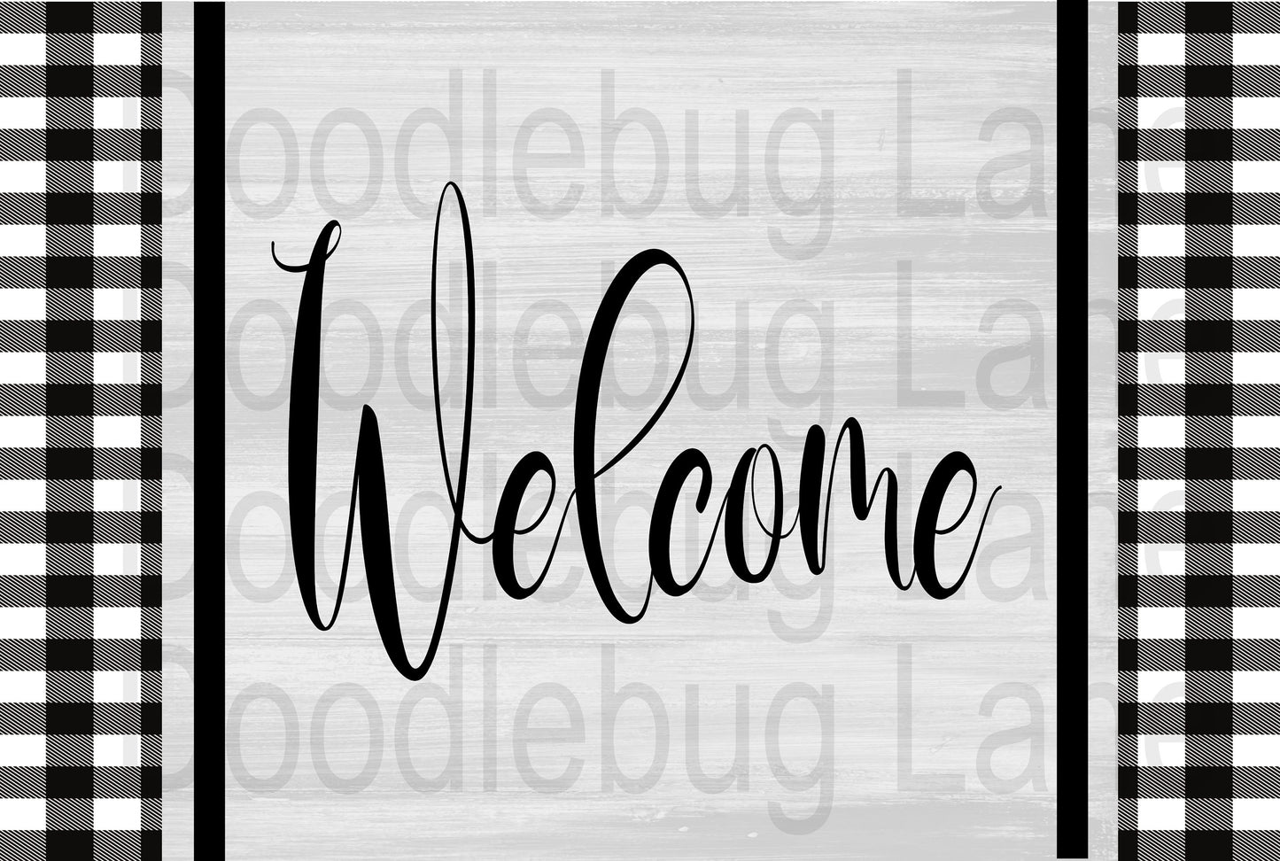 Welcome Wreath Sign-Buffalo Plaid-Farmhouse Sign-Metal Wreath Sign-Black And Gray-Rectangle Sign