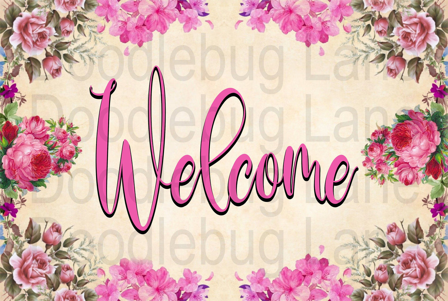 Spring Wreath Sign - Welcome Sign -  Floral Welcome Sign - Metal Wreath Sign - Rectangle Sign - Pink Florals