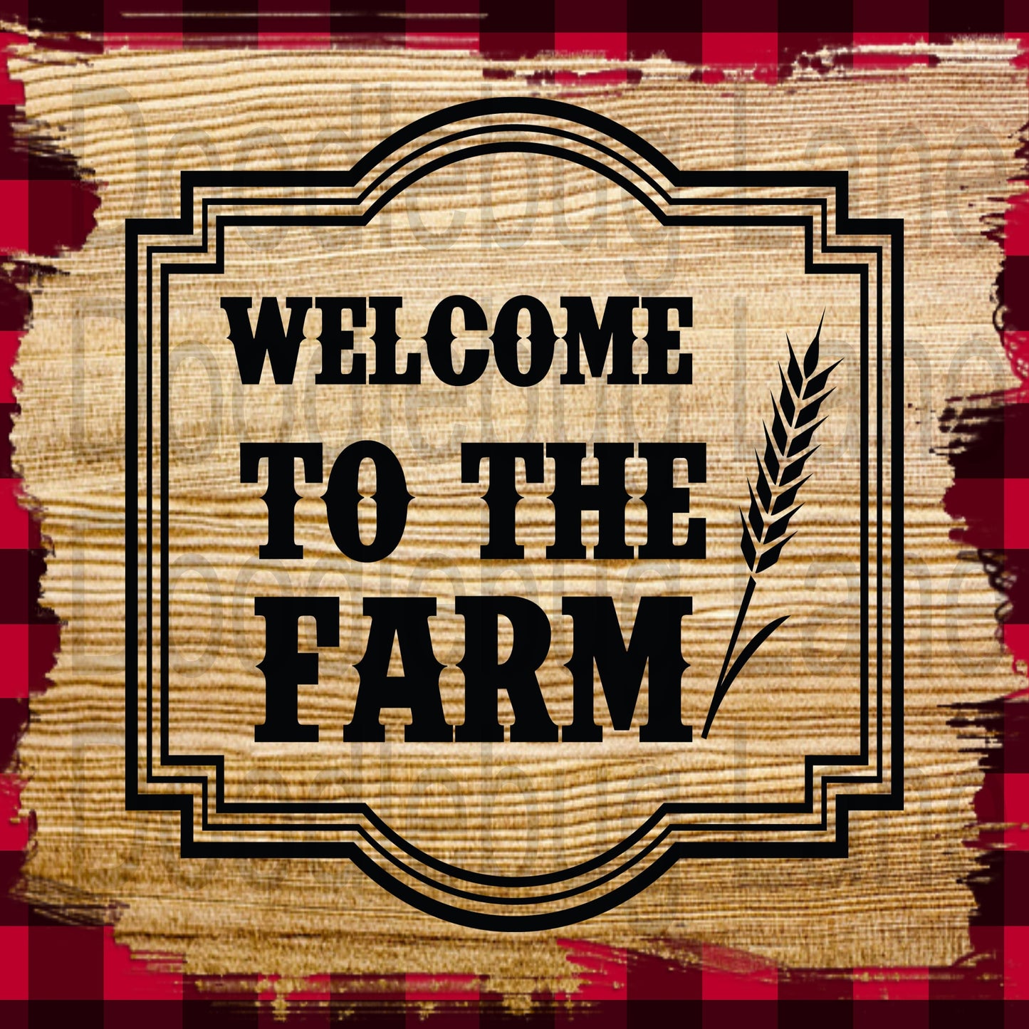 Metal Wreath Sign - Farmhouse Sign -Welcome To The Farm -Red And Black Buffalo Plaid - Welcome Sign - Square Sign