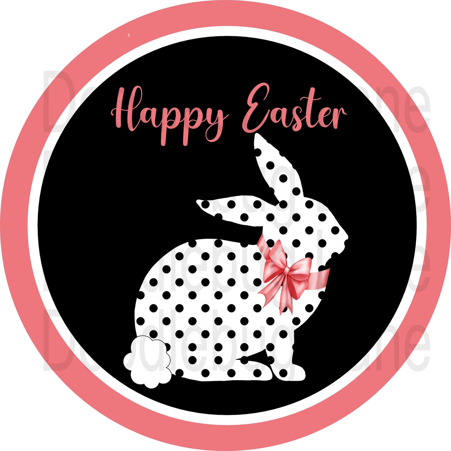 Easter Wreath Sign - Happy Easter - Easter Bunny Sign - Pink And Black - Round Sign - Metal Wreath Sign