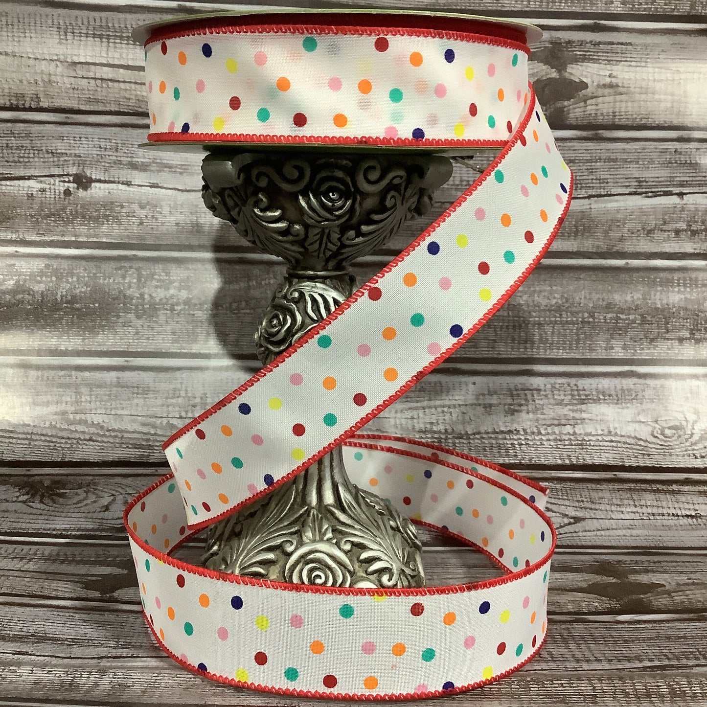 Wired Ribbon - Spring Ribbon - Polka Dot Ribbon - Birthday Ribbon - All Occasion Ribbon - 1.5" x 5 yards