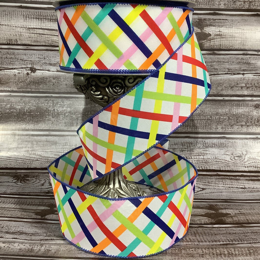 Wired Ribbon - 2.5" x 5 yards - Diagonal Striped Ribbon - Spring Ribbon - Birthday Ribbon - Bright And Cheerful