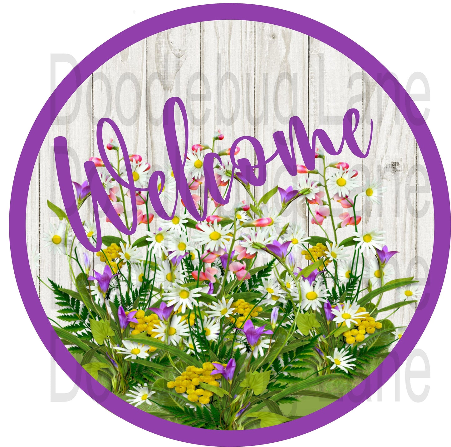 Spring Wreath Sign - Welcome Sign For Wreath - Wildflowers - Metal Wreath Sign - Round Wreath Sign