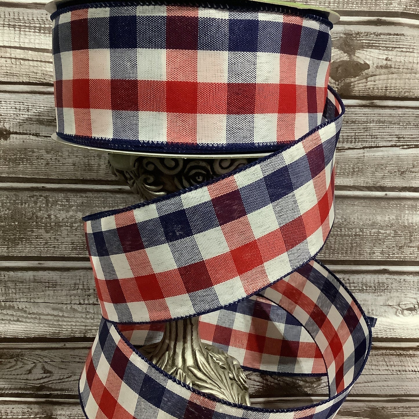 Wired Ribbon - Patriotic Ribbon - 2.5" x 5 yards - Red White And Blue Plaid Ribbon