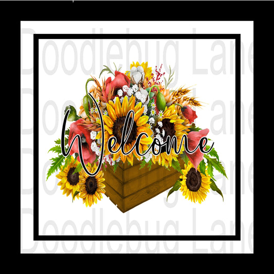 Sunflower Wreath Sign-Welcome Sign-Welcome Wreath Sign-Red Poppy Flower-Metal Wreath Sign-Square Sign