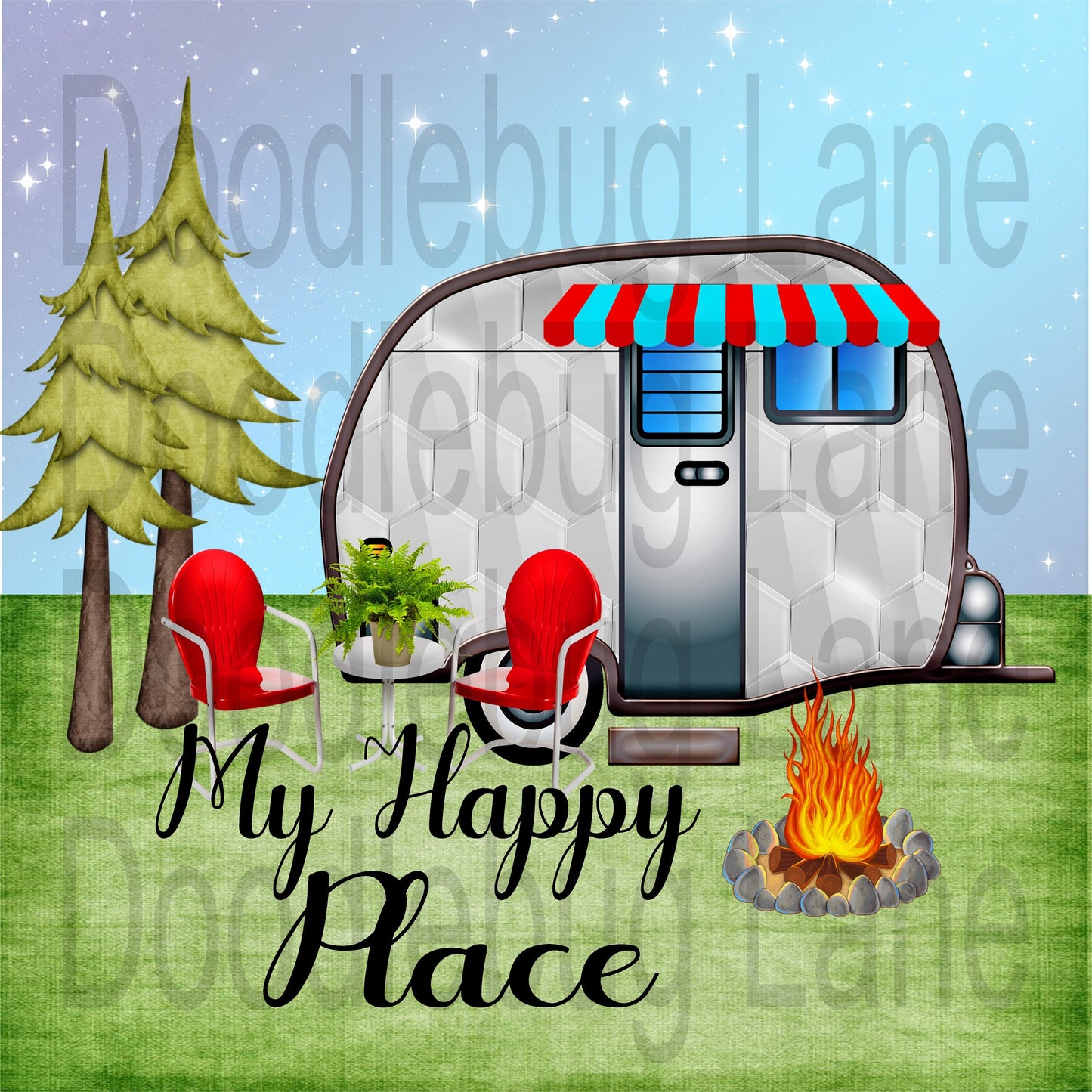 Metal Wreath Sign - My Happy Place - Camping Sign - Summer Sign - Square Sign