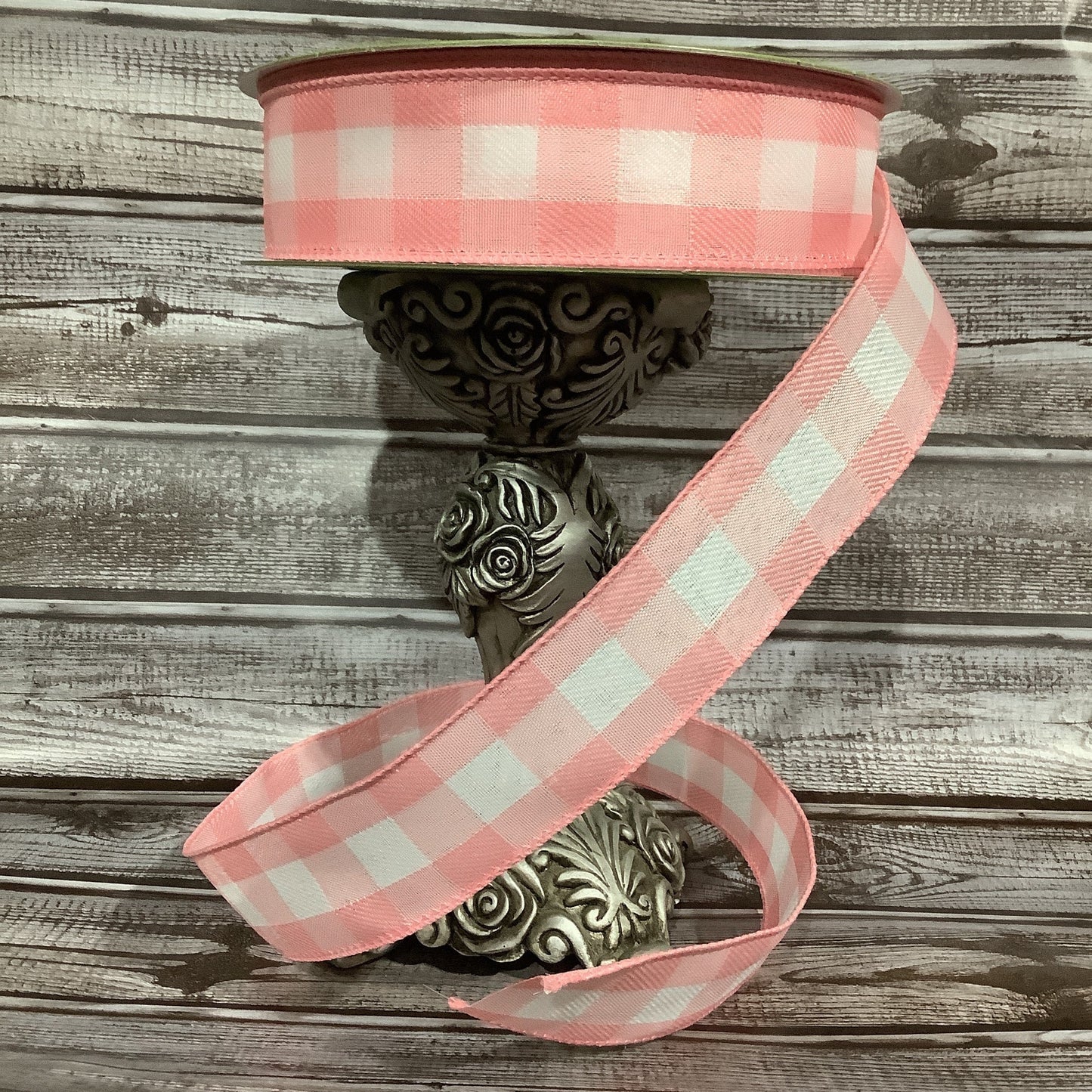 Wired Ribbon - Pink And White Plaid - Spring Ribbon - Easter Ribbon - 1.5" x 5 yards