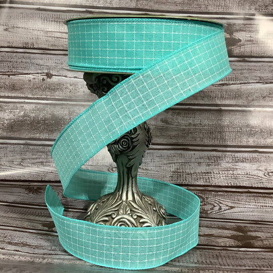 Wired Ribbon - Mint Green With White Check - Spring Ribbon - 1.5" x 5 yards- All Occasion Ribbon