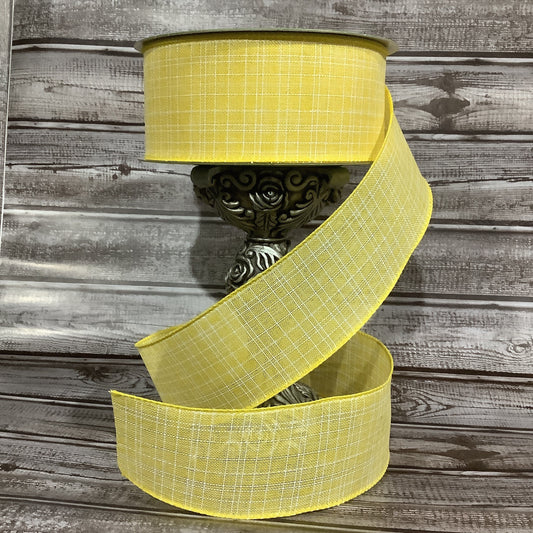 Wired Ribbon - Yellow Ribbon With White Check - Spring Ribbon - 1.5" X 5 Yards or 2.5" x 5 Yards