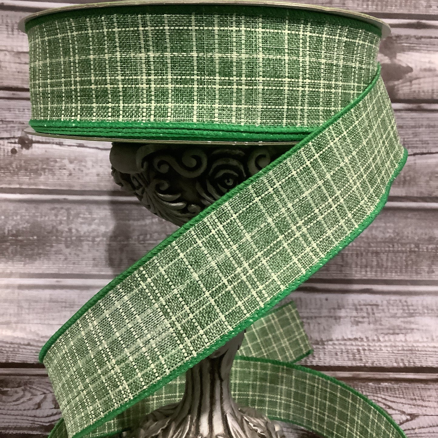 Wired Ribbon - Green And White Ribbon - Spring Ribbon - Fall Ribbon - 1.5" x 5 Yards