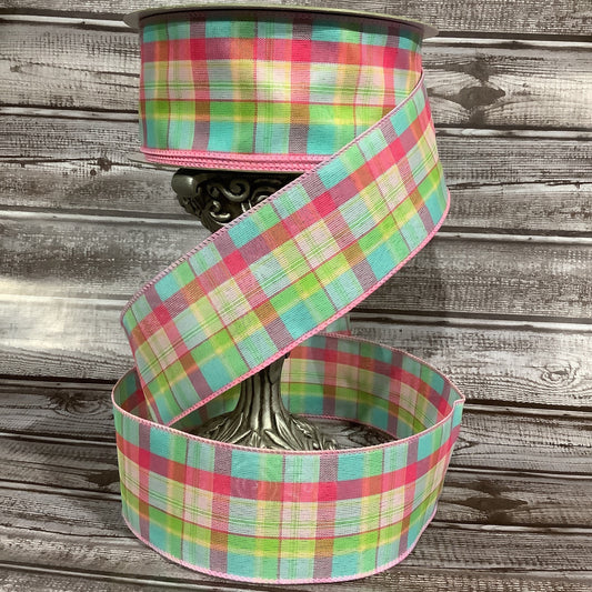 Wired Ribbon - Spring Ribbon - Easter Ribbon- Pastel Plaid Ribbon - 2.5" x 5 Yards - All Occasion Ribbon