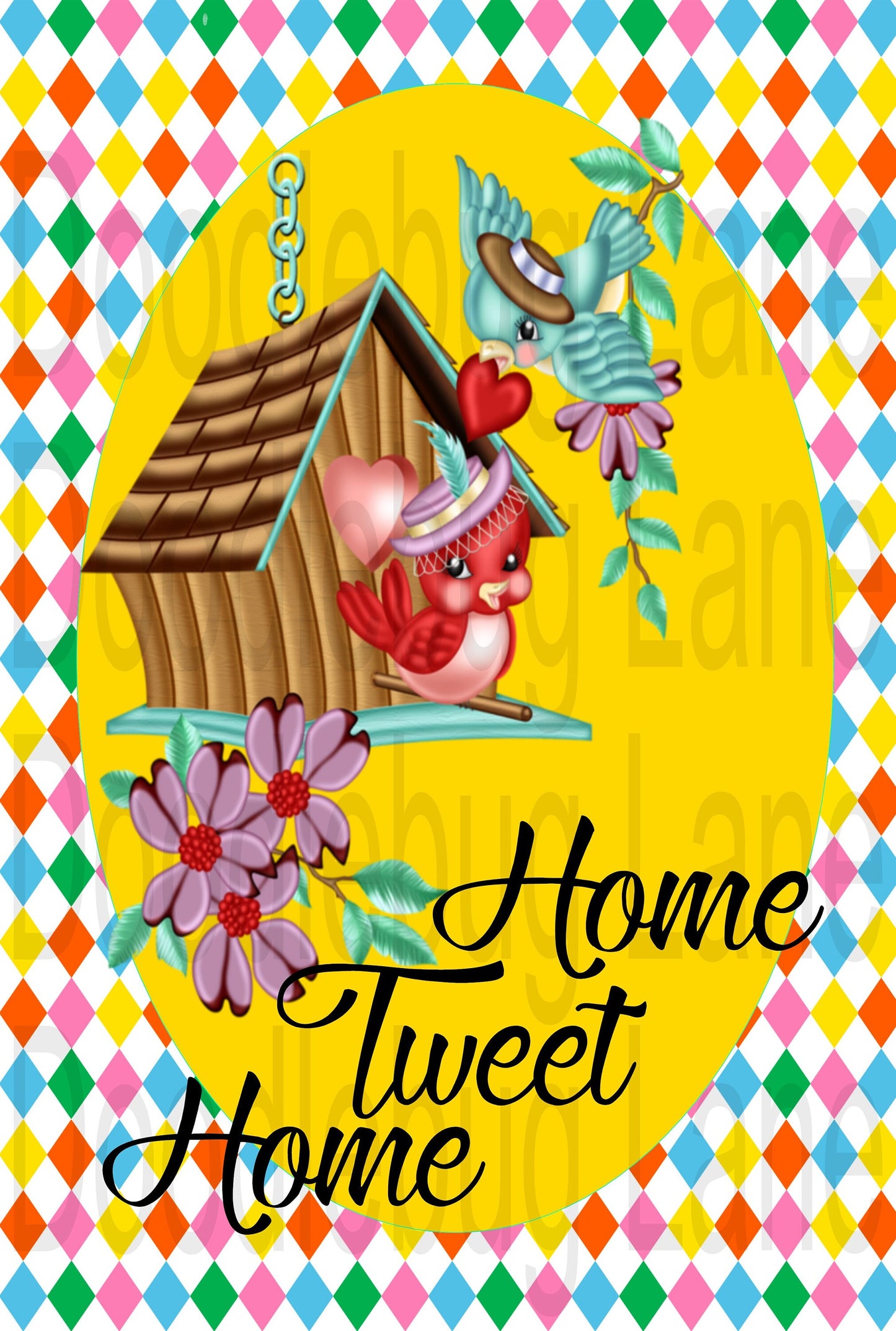 Spring Wreath Sign - Metal Wreath Sign - Home Tweet Home - Birdhouse - Rectangle Sign