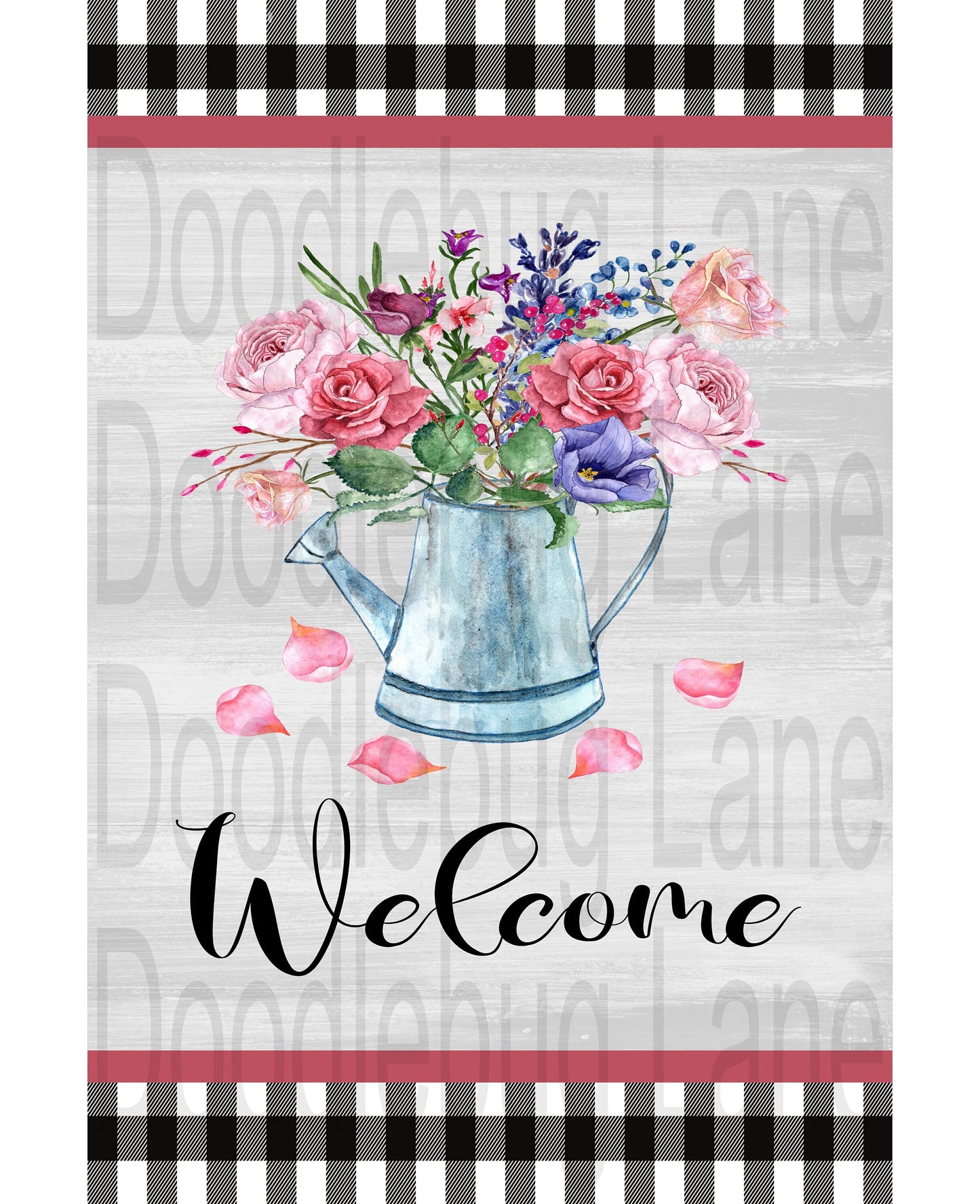 Welcome Wreath Sign-Watering Can-Farmhouse Decor-Metal Wreath Sign-Floral Wreath Sign-Spring Sign-Rectangle Sign