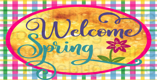 Welcome Wreath Sign - Welcome Spring - Metal Wreath Sign - Bright And Cheerful - Rectangle Sign