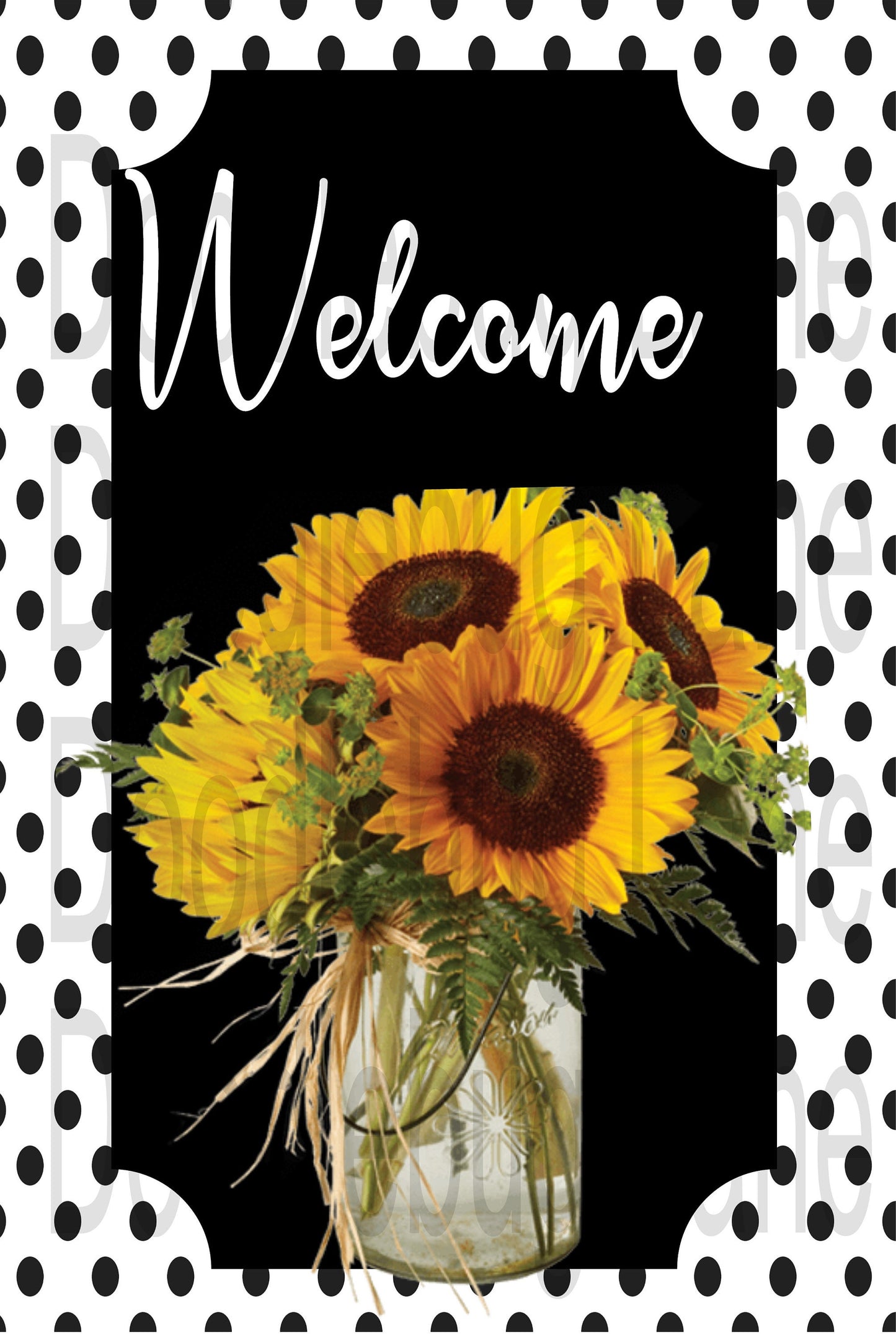 Metal Wreath Sign - Welcome Sunflower In A Jar - Sunflower Wreath Sign - Polka Dot Sign - Mason Jar - Rectangle Sign