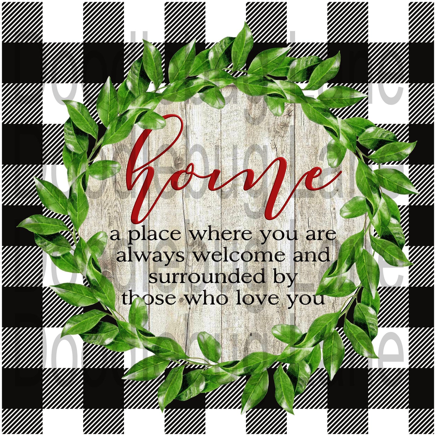 Welcome Sign - Home - Buffalo Plaid - Welcome Wreath Sign - Metal Wreath Sign - Greenery Wreath - Square Sign