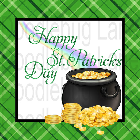 St. Patricks Day SIgn- Happy St. Patricks Day-Pot Of Gold-Rainbow-Gold Coins-Square Sign-Metal Wreath Sign