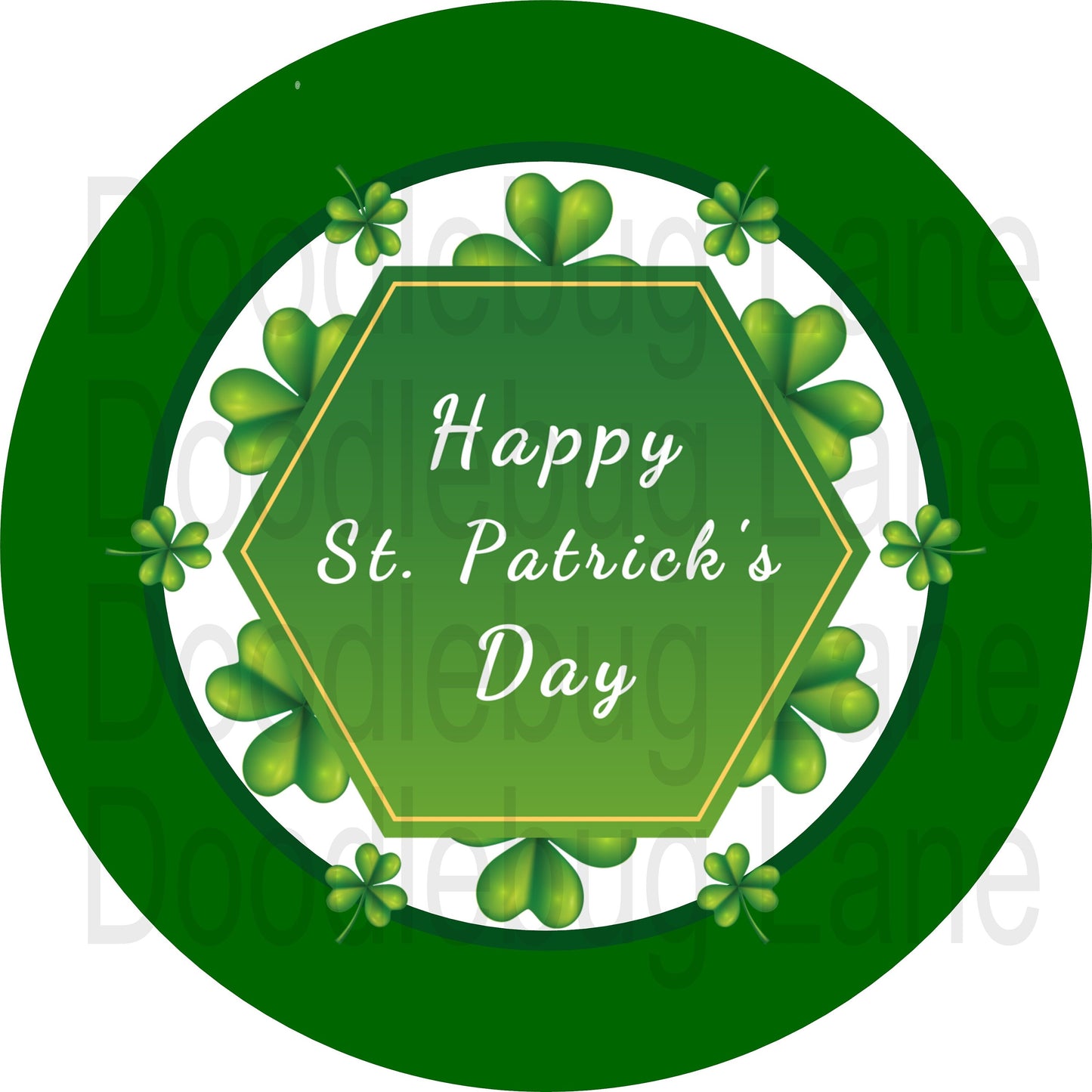 St Patricks Day Sign - Happy St Patricks Day - Metal Wreath Sign - Round Sign - Shamrocks-Green And White