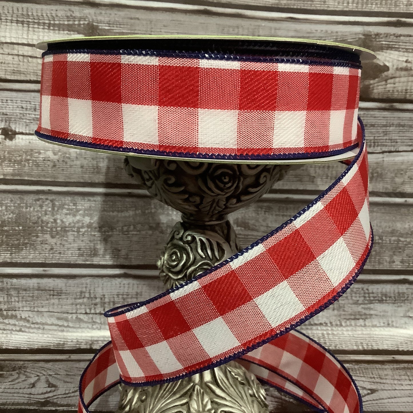 1.5" x 5 yards Wired Ribbon - Red and White Plaid - Patriotic Ribbon - Valentines Ribbon - All Occasion Ribbon