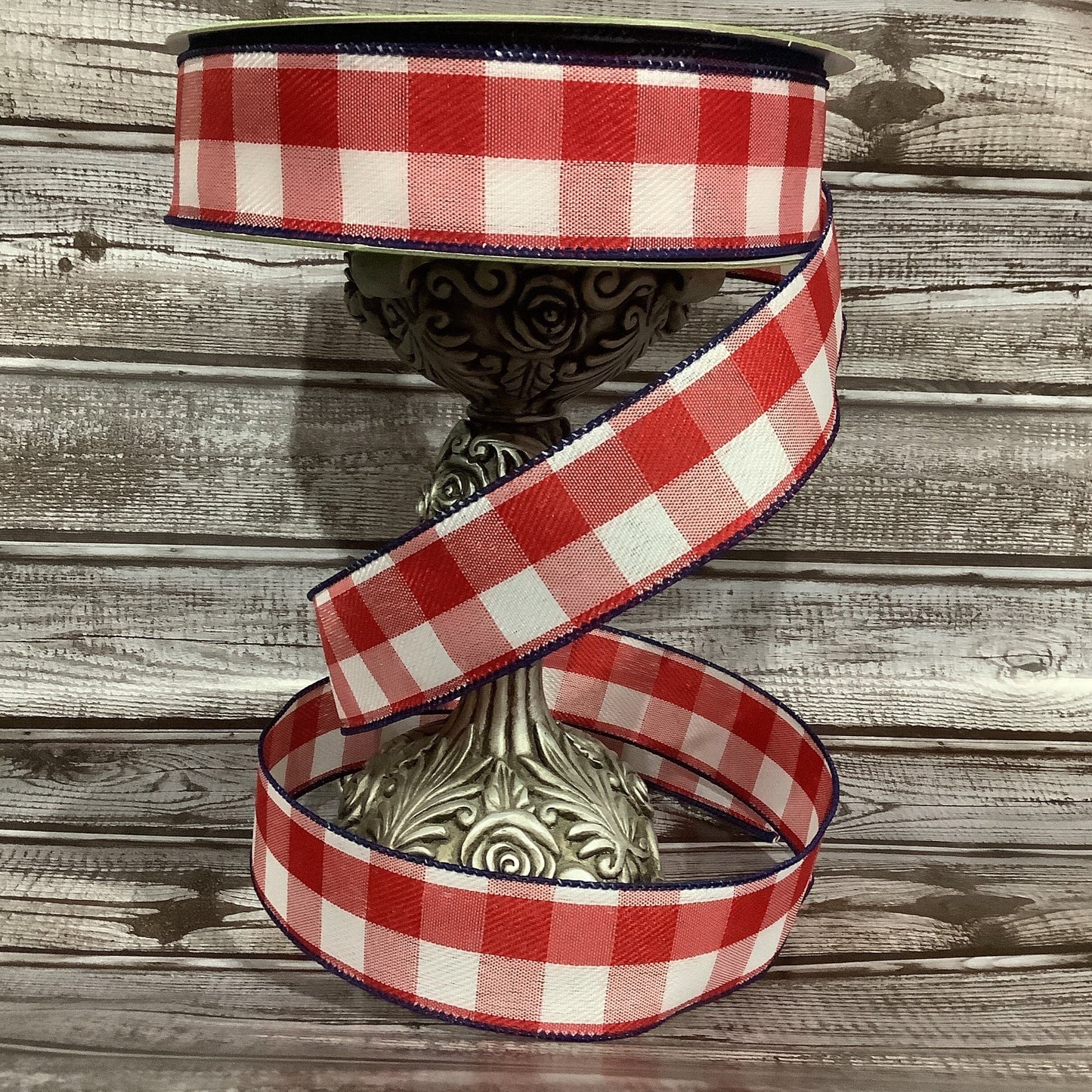 1.5" x 5 yards Wired Ribbon - Red and White Plaid - Patriotic Ribbon - Valentines Ribbon - All Occasion Ribbon