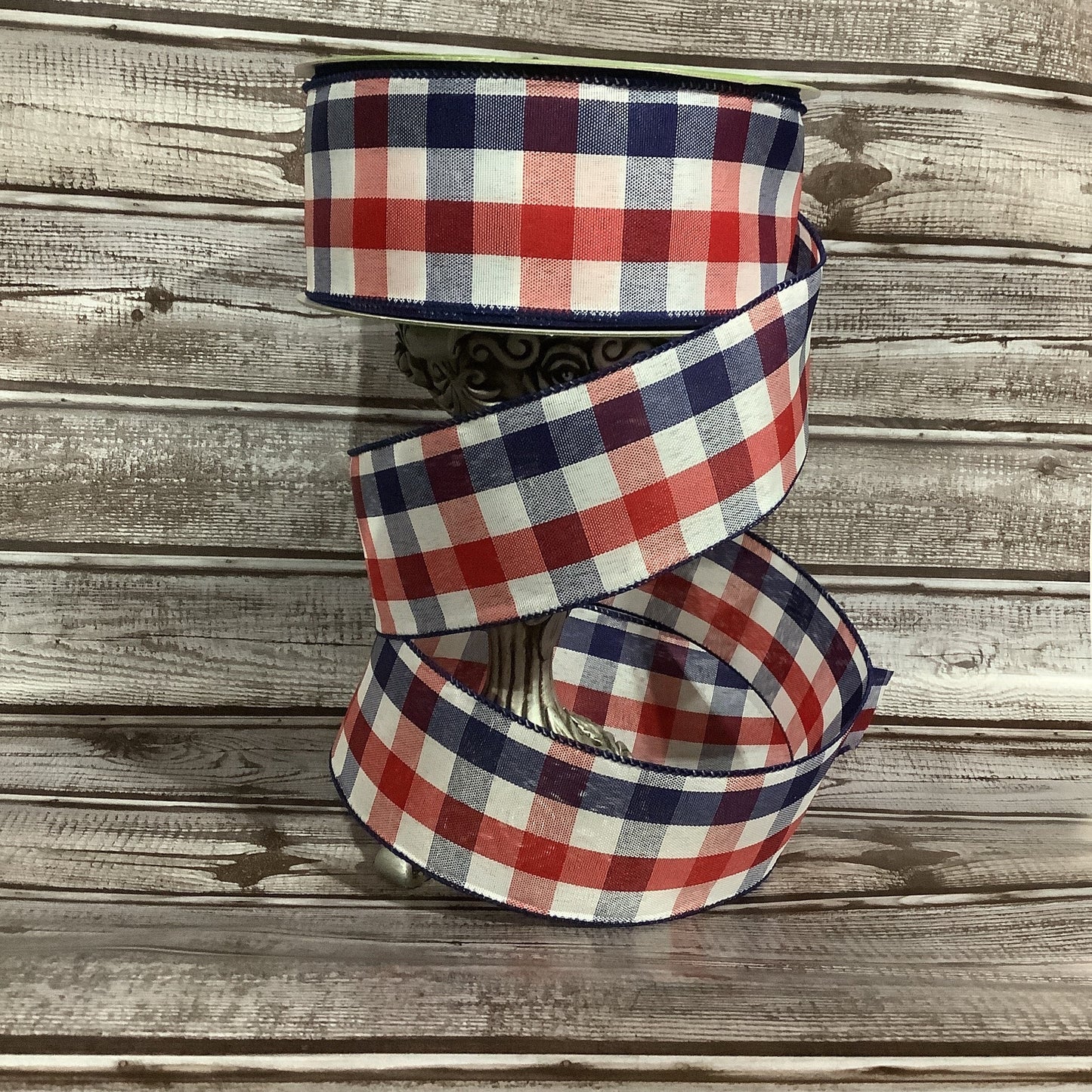 Wired Ribbon - Patriotic Ribbon - 2.5" x 5 yards - Red White And Blue Plaid Ribbon