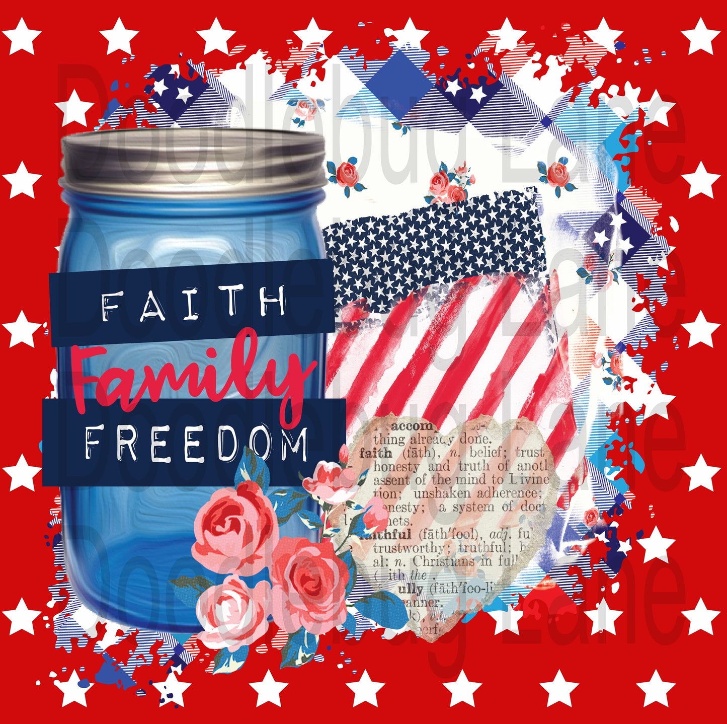 Metal Wreath Sign - Faith Family Freedom - Mason Jar Decor - Patriotic Sign - Red White And Blue - Square Sign