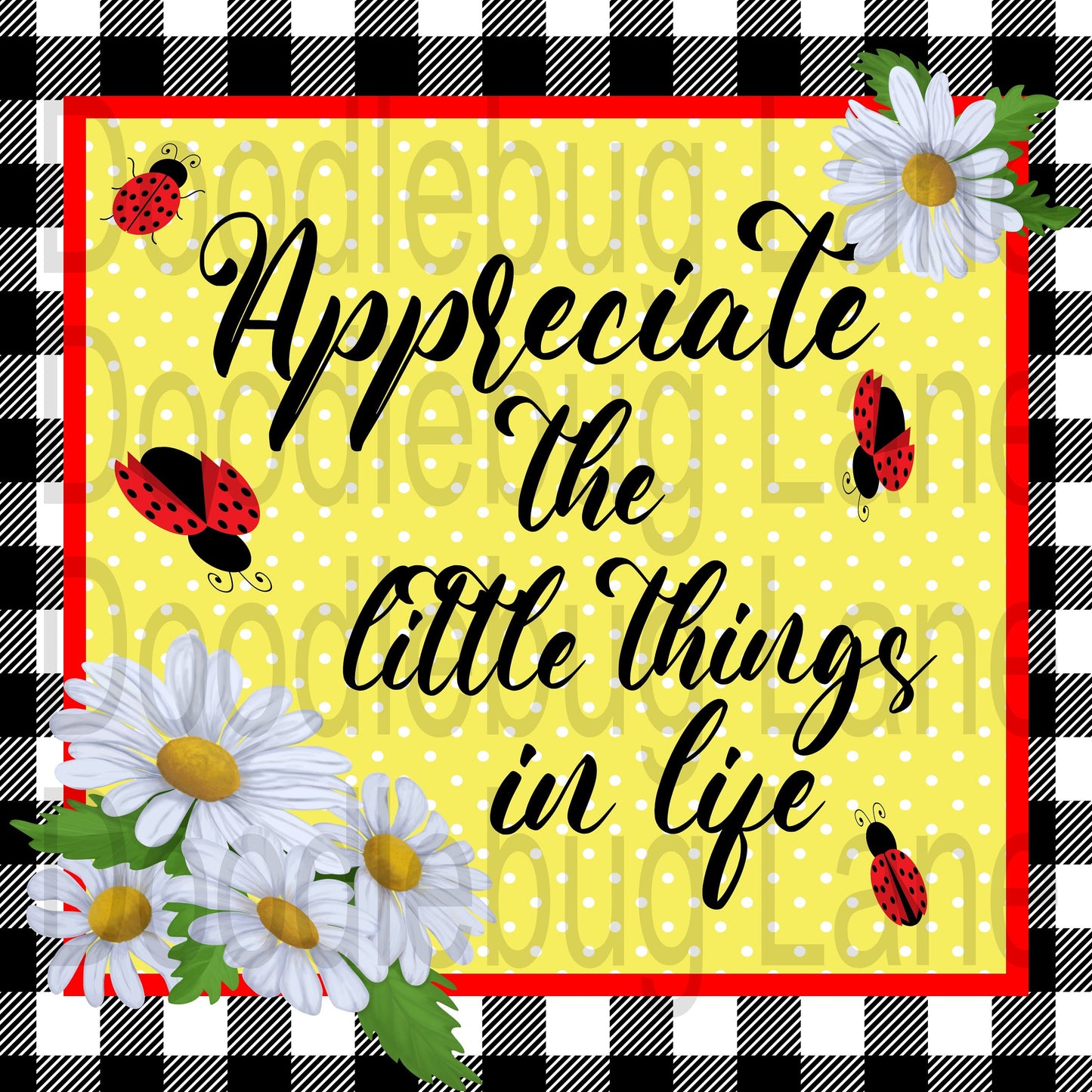 Metal Wreath Sign - Inspirational Sign - Ladybug Decor - Appreciate The Little Things In Life - White Daisies