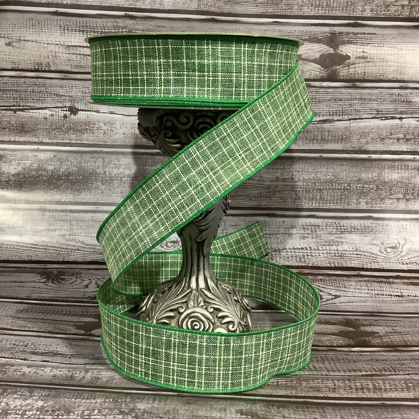 Wired Ribbon - Green And White Ribbon - Spring Ribbon - Fall Ribbon - 1.5" x 5 Yards