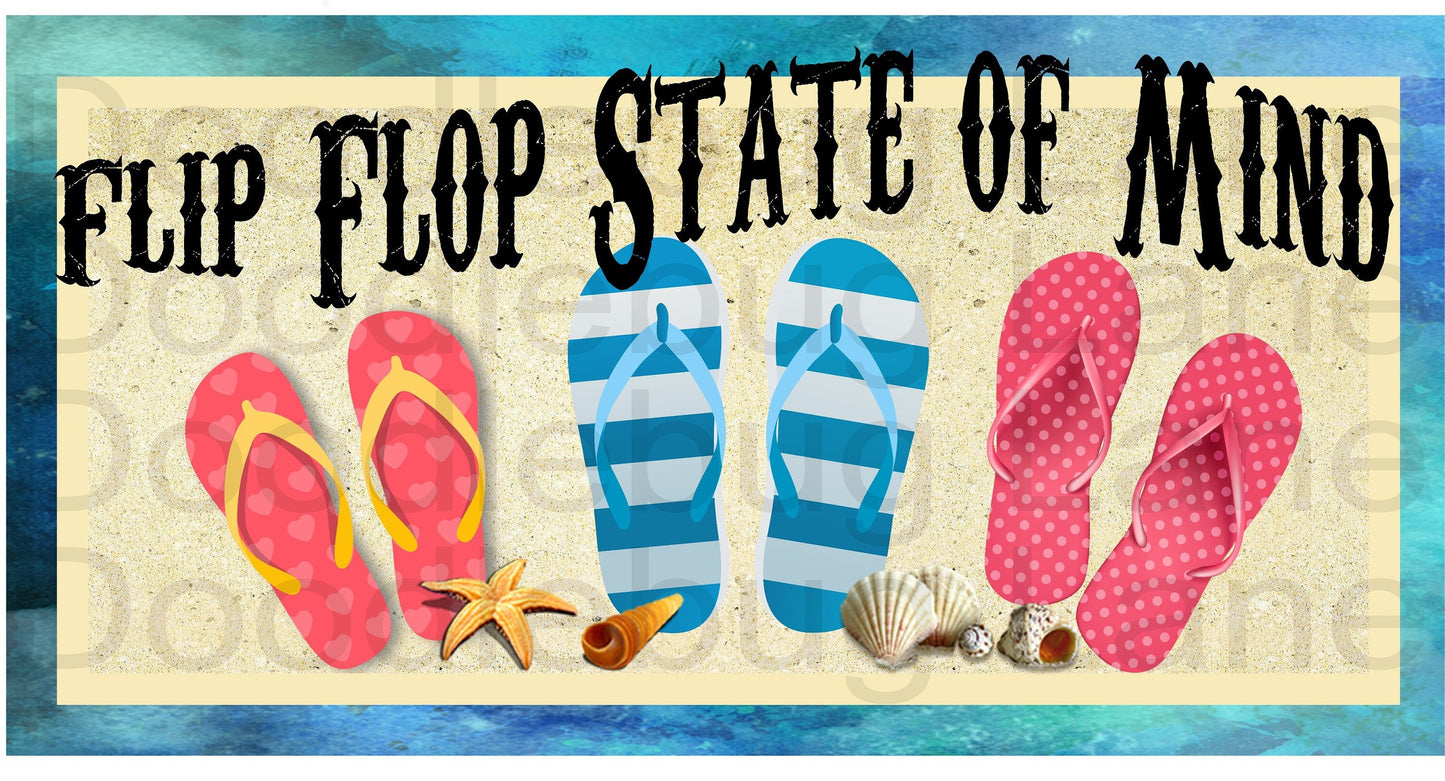 Metal Wreath Sign- Flip Flop State of Mind-Summer Beach Sign-Rectangle Sign-Flip Flops-Seashells