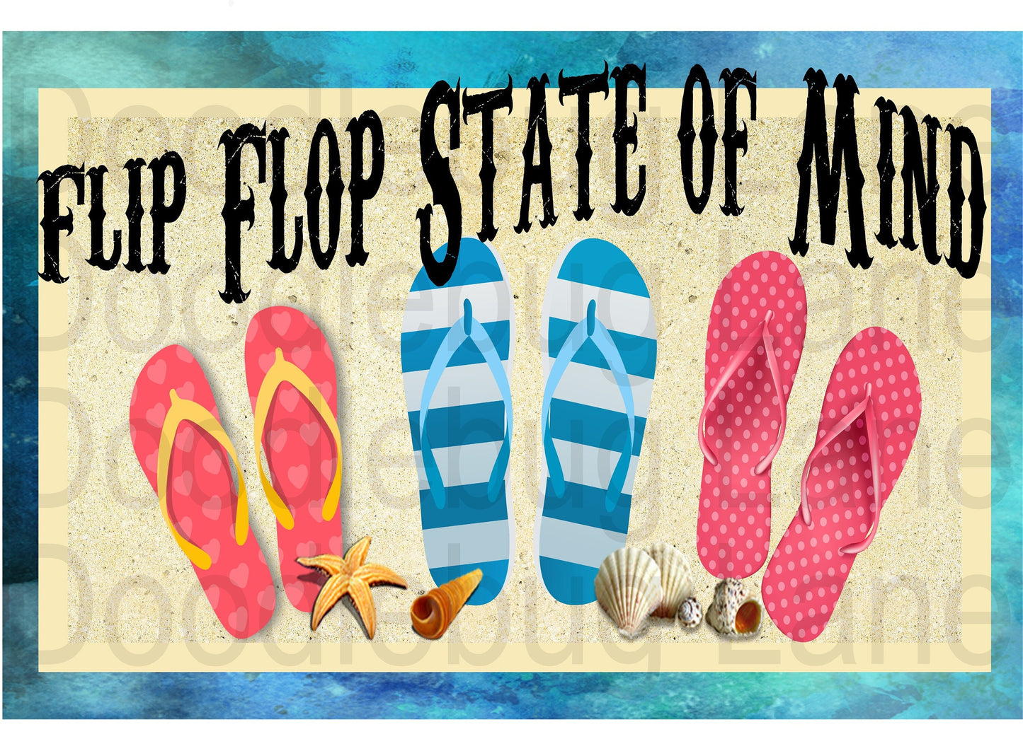 Metal Wreath Sign- Flip Flop State of Mind-Summer Beach Sign-Rectangle Sign-Flip Flops-Seashells