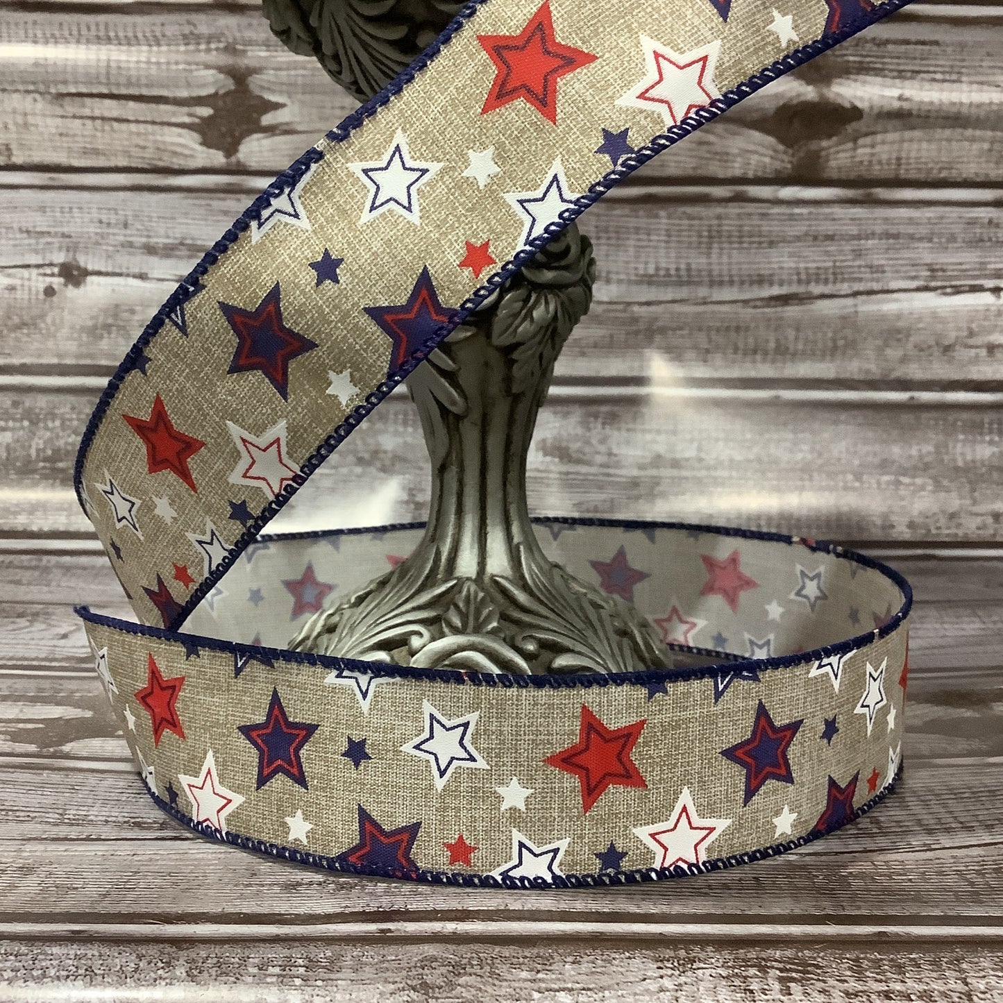 1.5" x 5 yards Patriotic Ribbon - Red White And Blue Stars - Wired Edge Ribbon - Veterans Day - 4th Of July