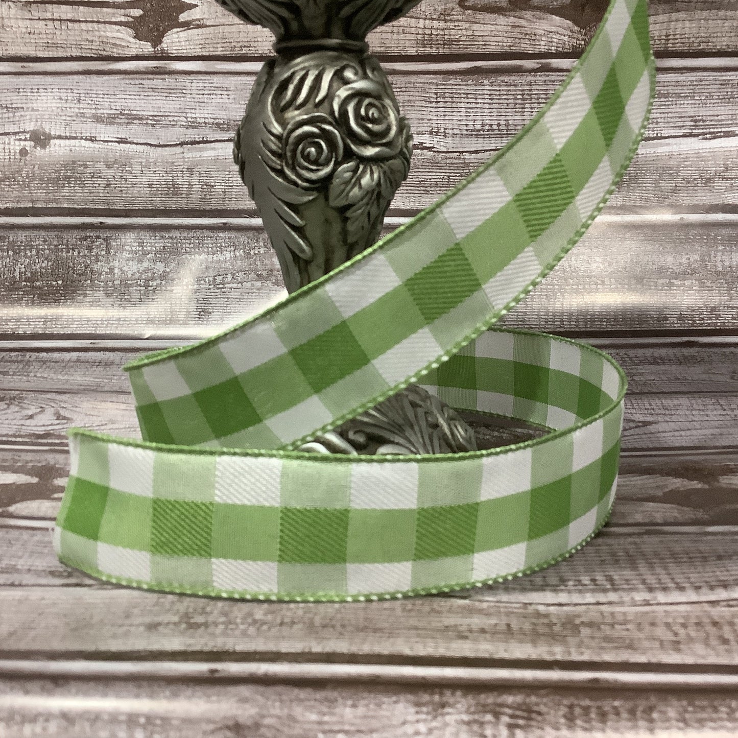 1.5" x 5 yards Green And White Buffalo Plaid Ribbon-Farmhouse Ribbon-Spring Ribbon-All Occasion Ribbon-Wired Ribbon