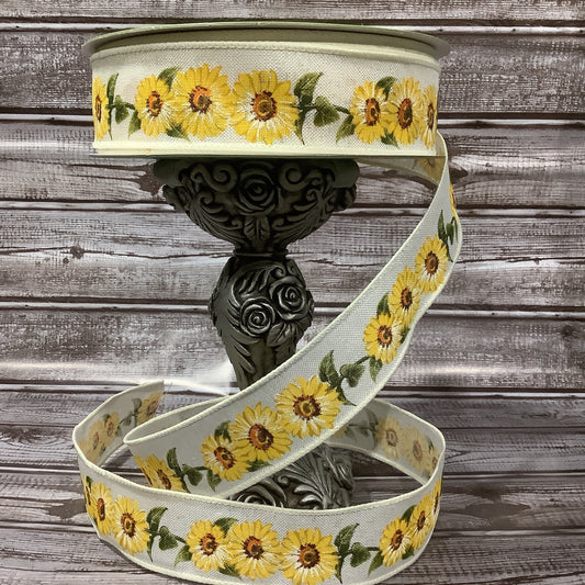 1.5" x 5 yards Sunflower Ribbon-Ribbon By The Yard-Summer Ribbon-Fall Ribbon-Floral Ribbon-Yellow Sunflower