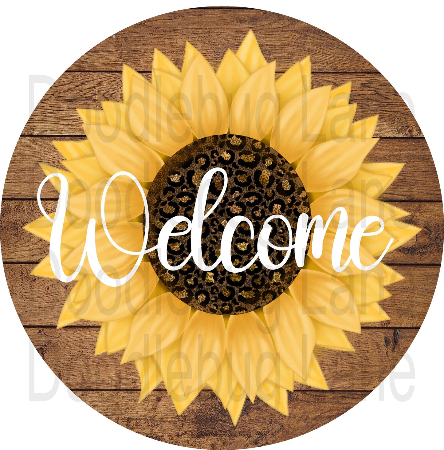 Welcome Wreath Sign-Sunflower Sign-Leopard Cheetah Print-Welcome Sunflower-Metal Wreath Sign-Round Sign