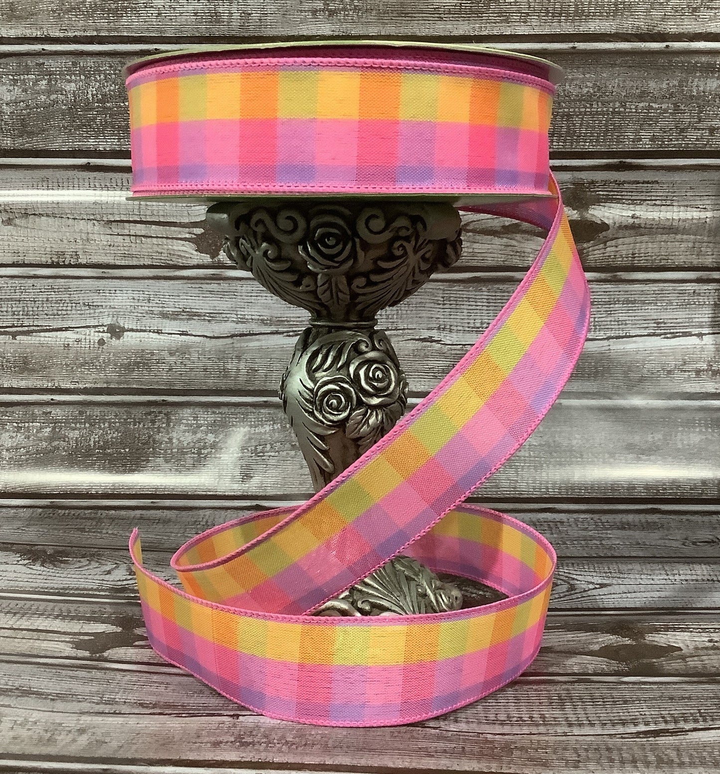 1.5" x 5 yards Spring Plaid Ribbon-Wired Ribbon-Pink Yellow And LavendEr Ribbon-All Occasion Ribbon-Birthday Ribbon