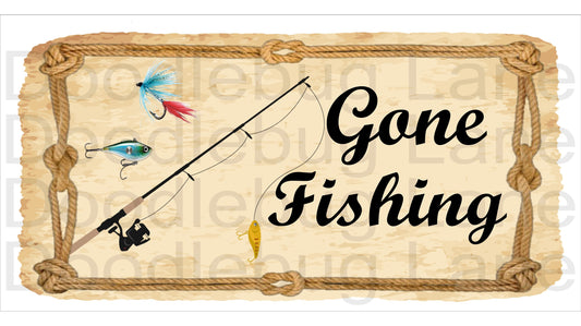 Gone Fishing Wreath Sign-Fishing Pole-Fishing Lures-Metal Wreath Sign-Rectangle Sign-Fishing Tackle