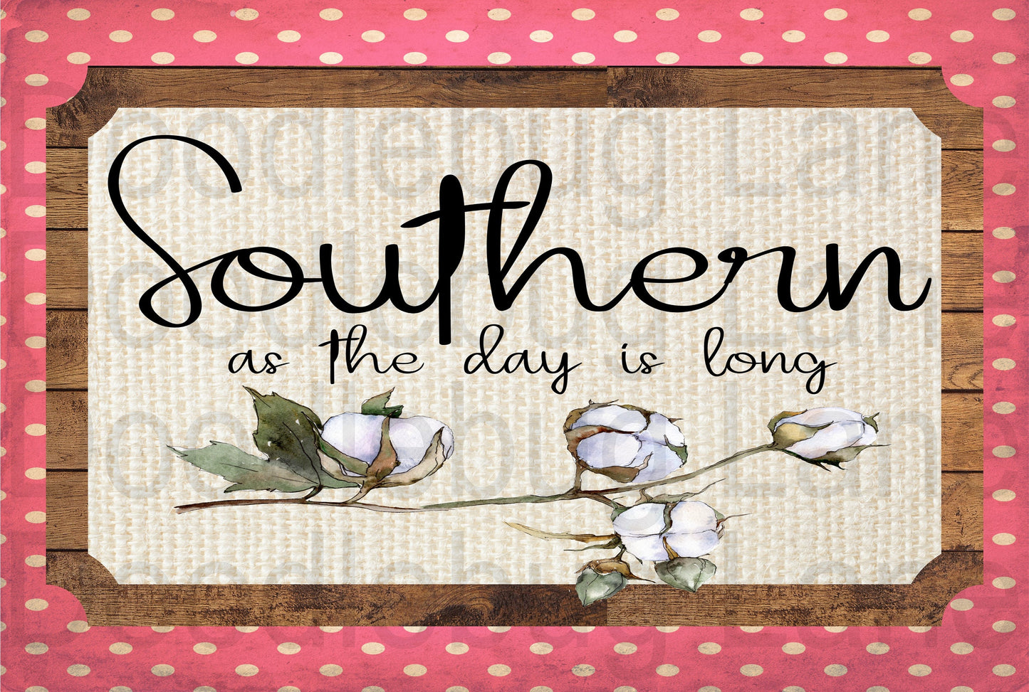 Cotton Wreath Sign-Southern As The Day Is Long-Metal Wreath Sign-Rectangle Sign-Polka Dot-Cotton Plant