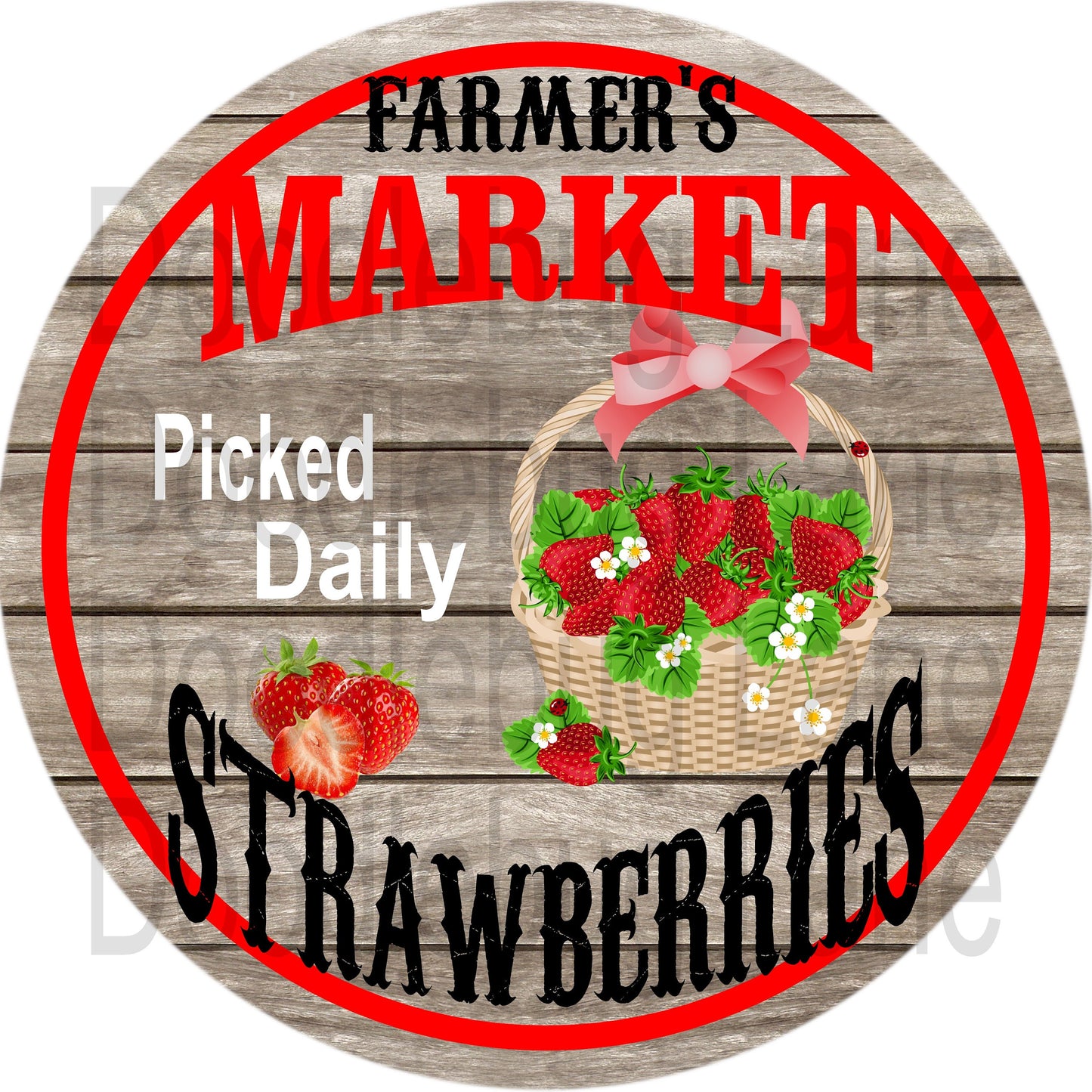 Summer Wreath Sign-Metal Wreath Sign-Farmers Market Sign-Strawberries-Round Sign