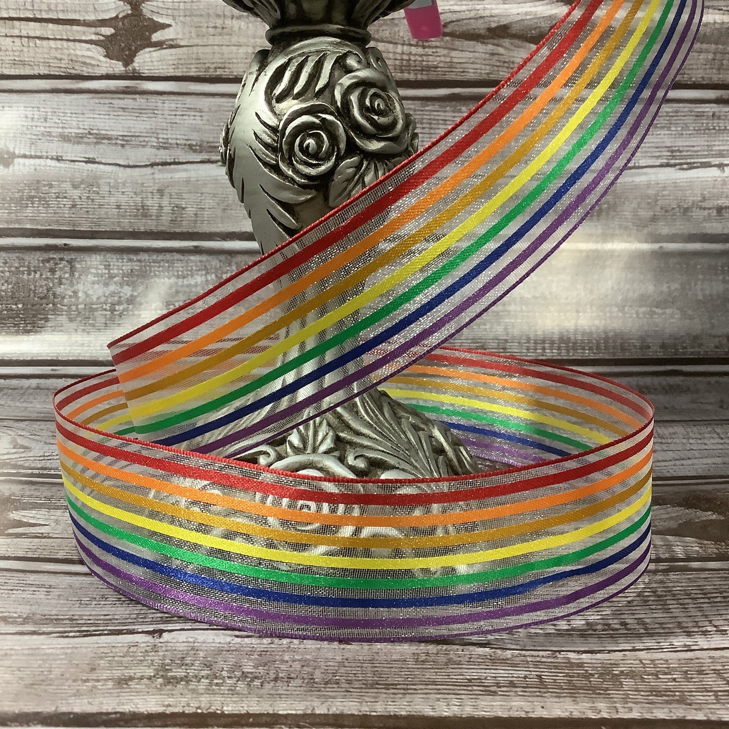 1.5" x 5 yards Rainbow Ribbon-Wired Edge Ribbon-Horizontal Stripes-All Occasion Ribbon-Birthday Ribbon