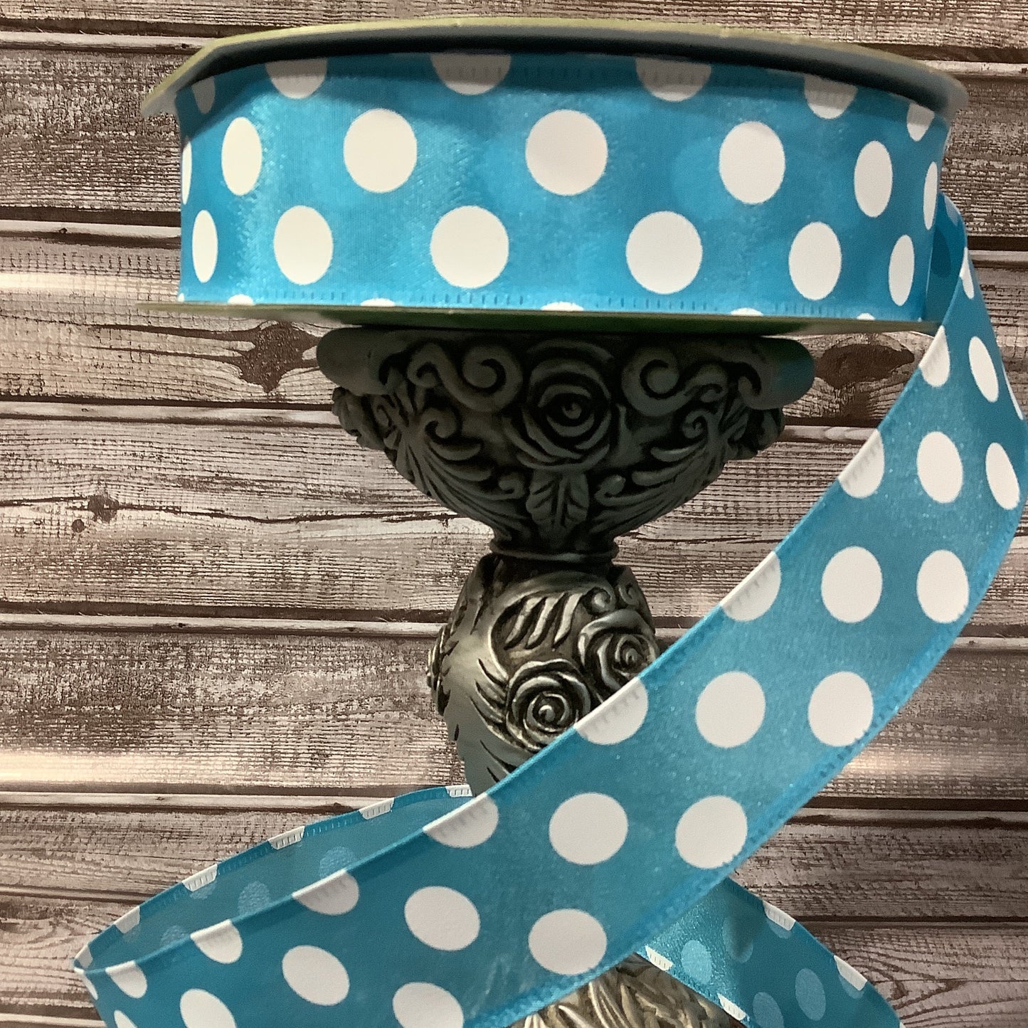 1.5" x 5 yards Blue And White Polka Dot Ribbon-Wired Ribbon-All Occasion-Birthday Ribbon-Ribbon By Yard