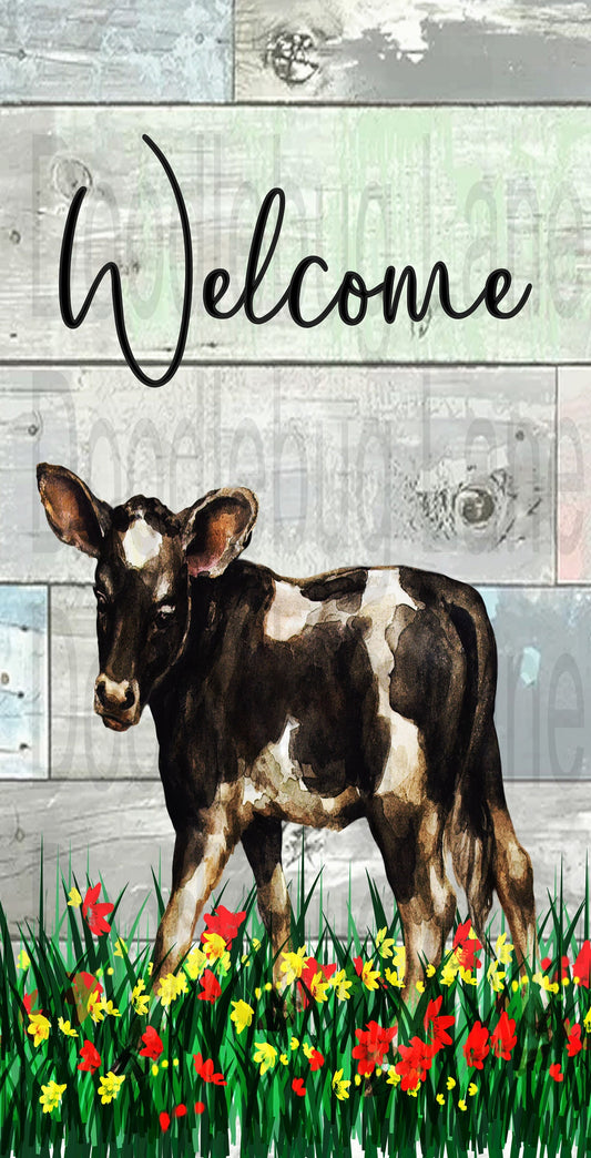 Welcome  Wreath Sign-Farmhouse Sign- Metal Wreath Sign-Farm Animals-Cow Sign-Rectangle Sign