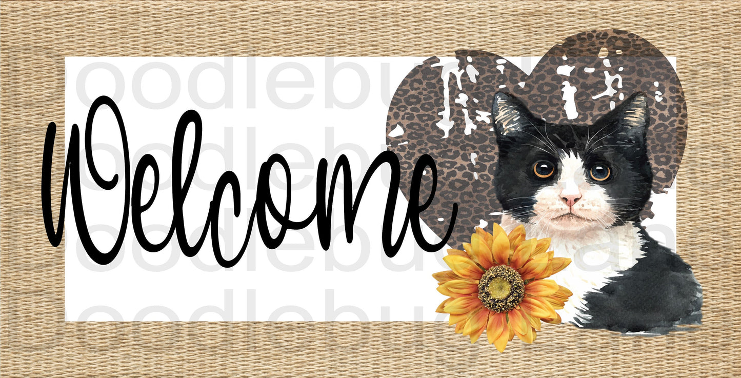 Welcome Wreath Sign-Metal wreath Sign-Cat Wreath Sign-Welcome Cat-Black Cat-Rectangle Sign