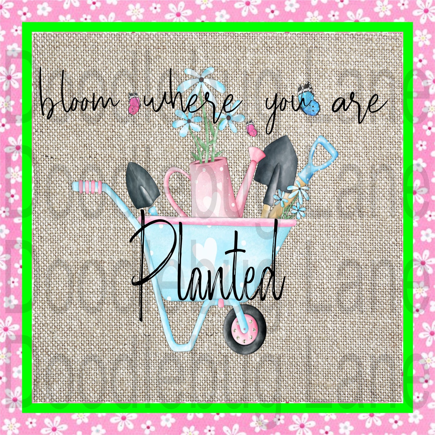 Spring Wreath Sign-Gardening Tools-Bloom Where You Are Planted-Square Sign