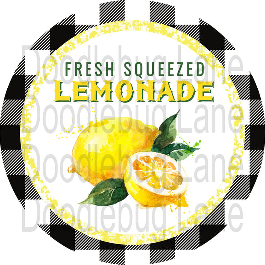 Summer Wreath Sign-Fresh Squeezed Lemon-Lemon Wreath Sign-Black And Yellow-Round Sign-Metal Wreath Sign